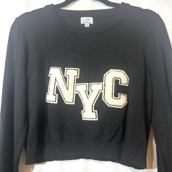Julie Mollo Black Sweater With White College Letters NYC, Crop, Academia, Size X - Picture 9 of 9
